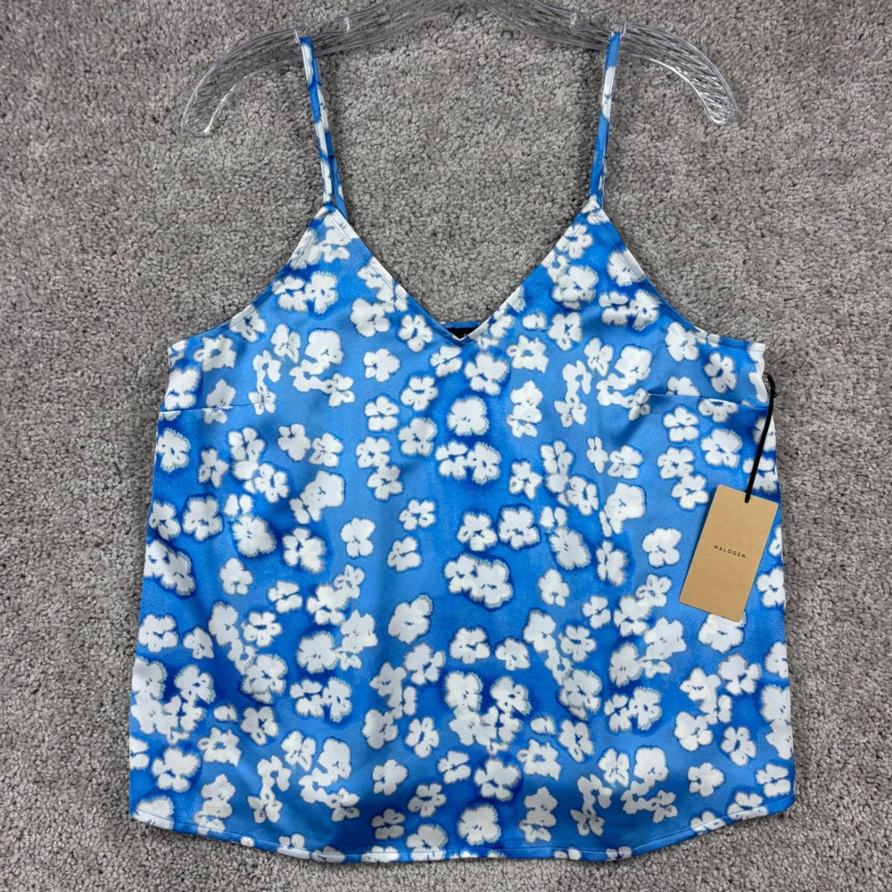 Halogen Womens Blue White Floral V-Neck‎ Camisole Tank Top NWT Size Medium